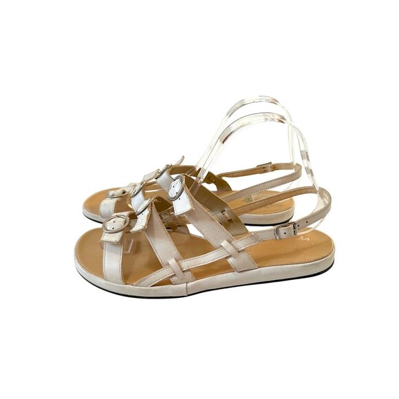 Vintage 1950s Buskens Leather Strappy Sandals White Buckle Gladiator Style 8.5N - Picture 1 of 10